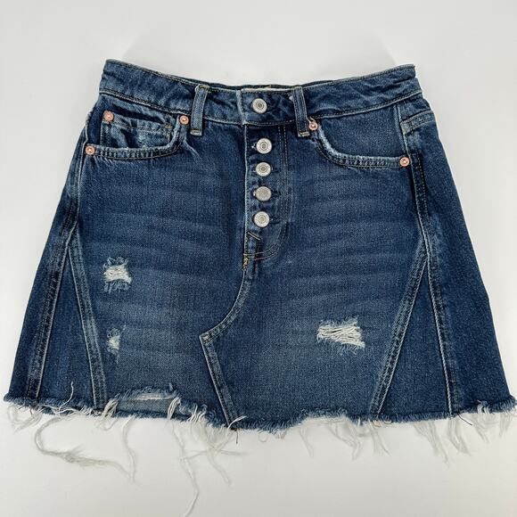 We The Free Dresses & Skirts - Free People We The Free Button Fly Distressed Raw Hem A-Line Mini Skirt Women 26